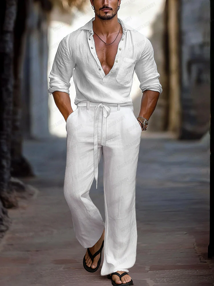 Minimalist 100% Cotton Shirt Pants Set - Image 13