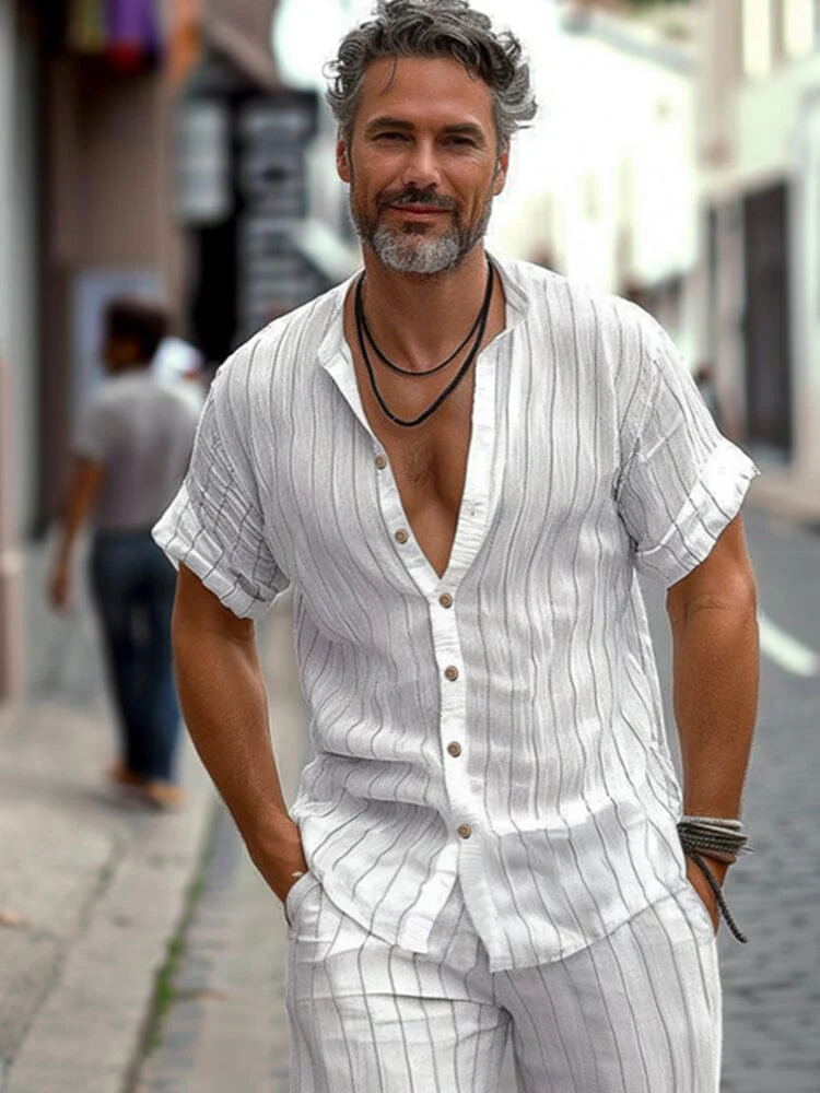 Minimalist 100% Cotton Striped Shirt Set - Image 2