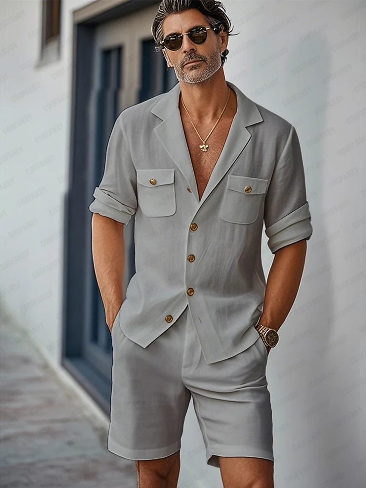 Minimal Casual Cotton Blazer Shorts Set - Image 2
