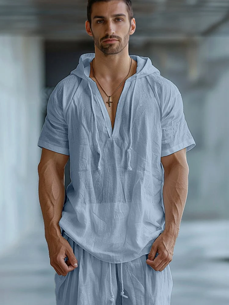 Minimalist Hooded T-shirt Shorts Set - Image 3