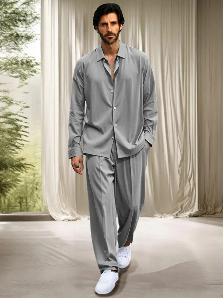 Minimalist Solid Shirt Set - Image 2