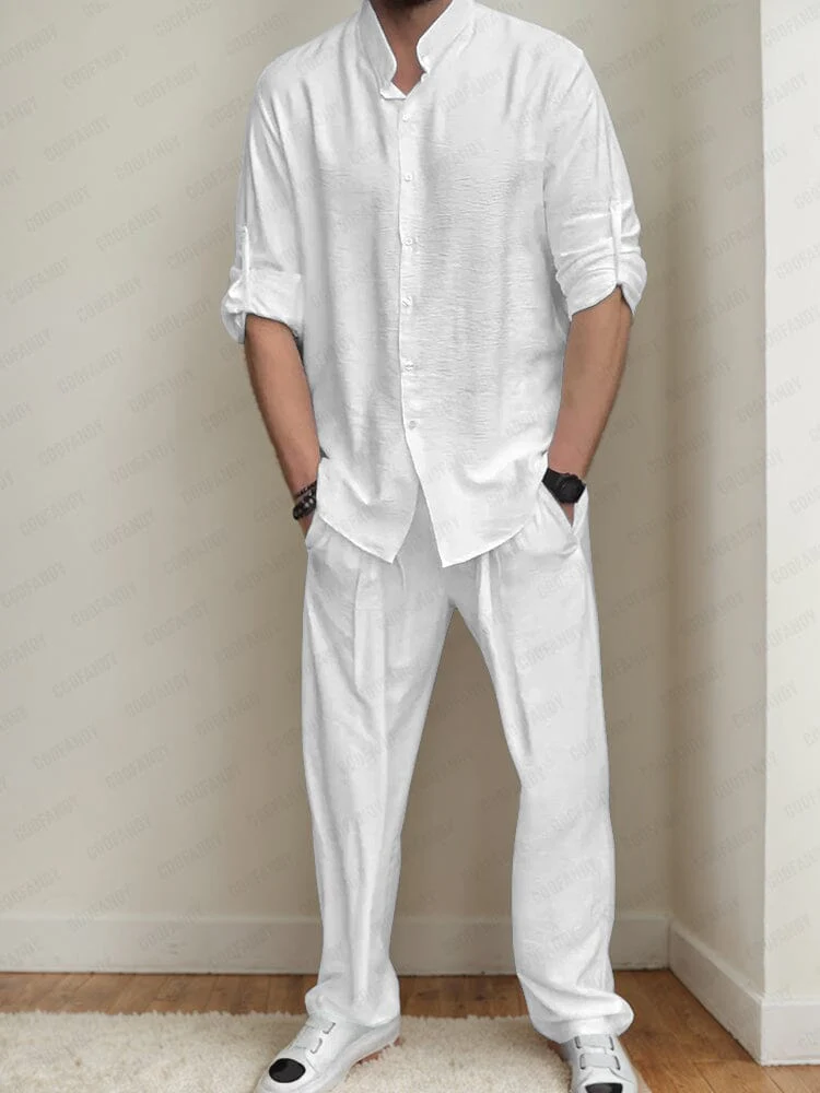 Minimalist Standing Collar Shirt Set - Image 3