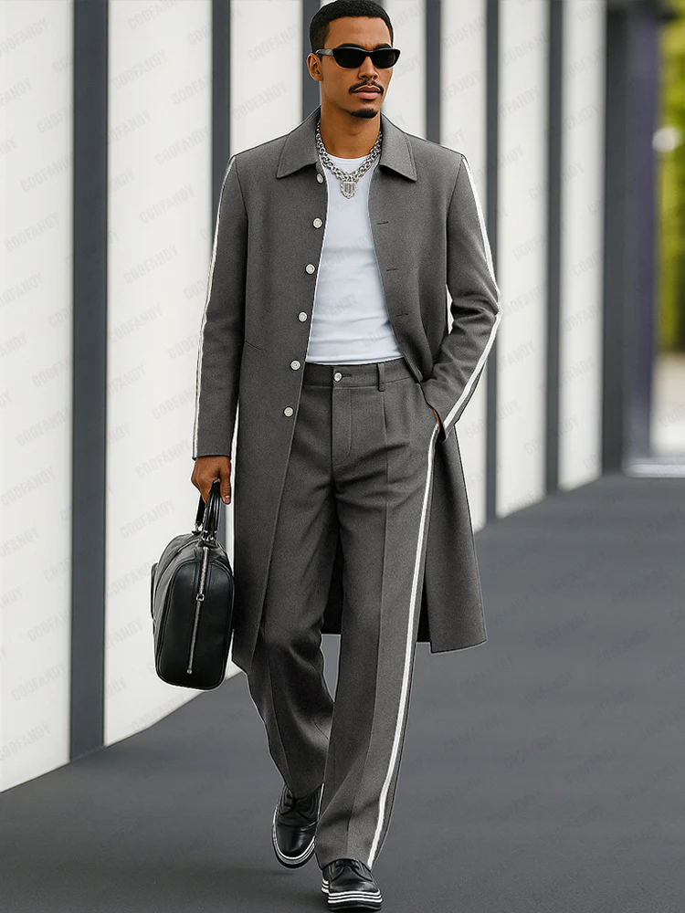 Modern Casual Contrast Tape Coat Pants Set - Image 2