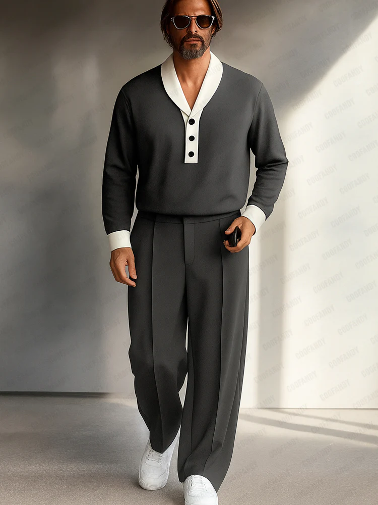 Modern Contrast Placket Top Pants Set - Image 2