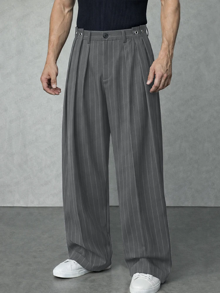 Modern Loose Fit Pinstripe Suit Pants