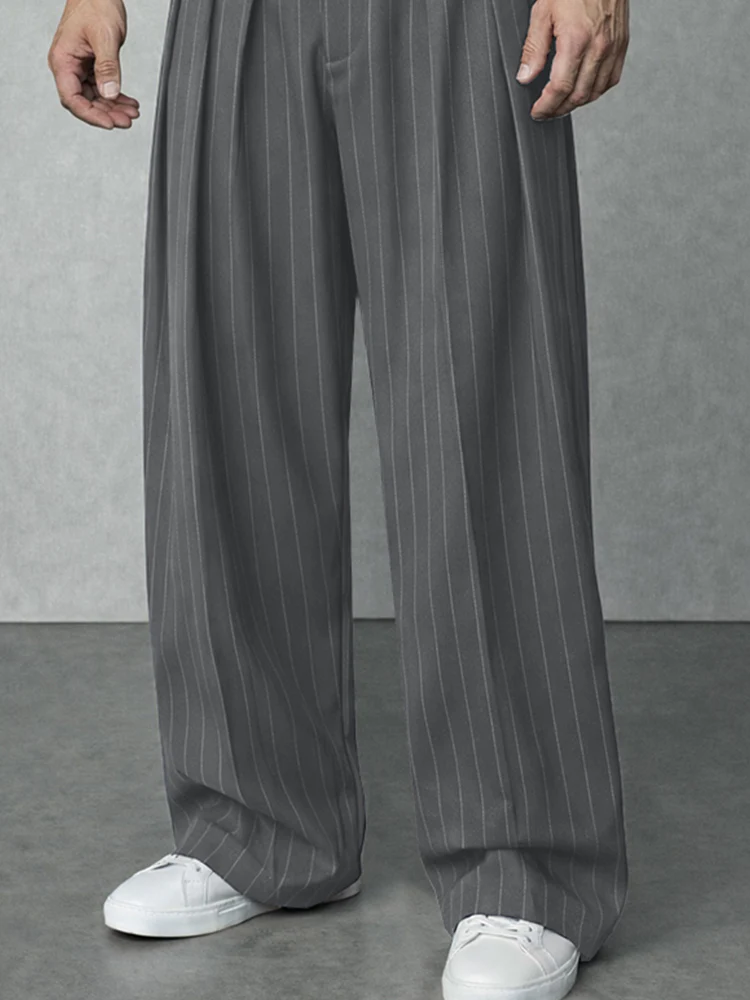Modern Loose Fit Pinstripe Suit Pants - Image 4