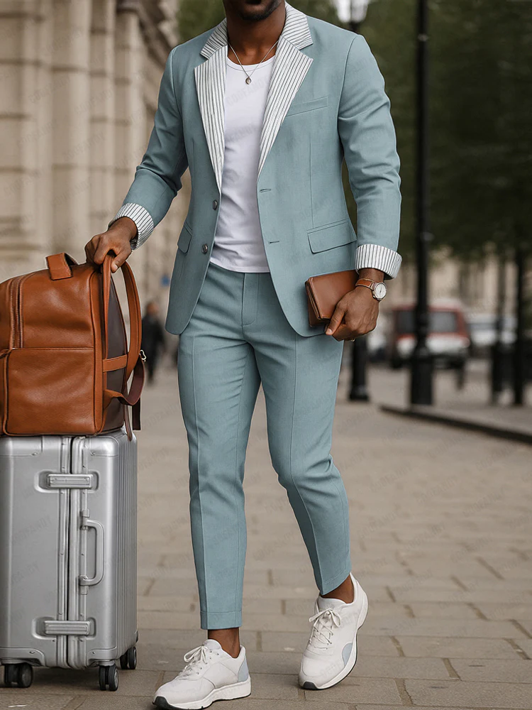Modern Striped Collar Blazer Suit Set