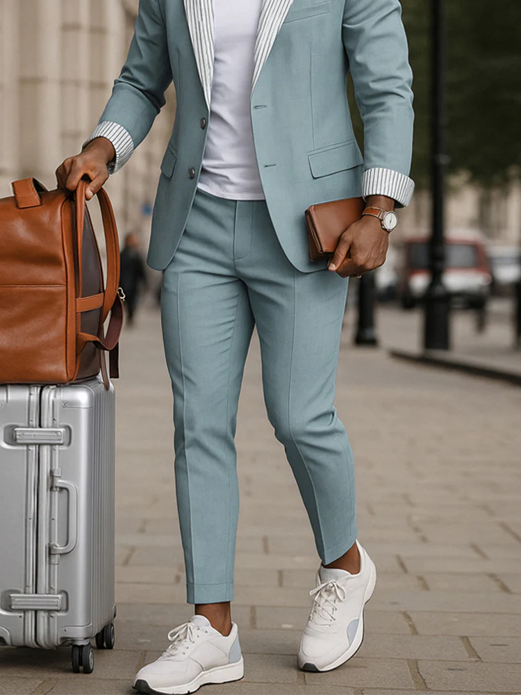 Modern Striped Collar Blazer Suit Set - Image 4