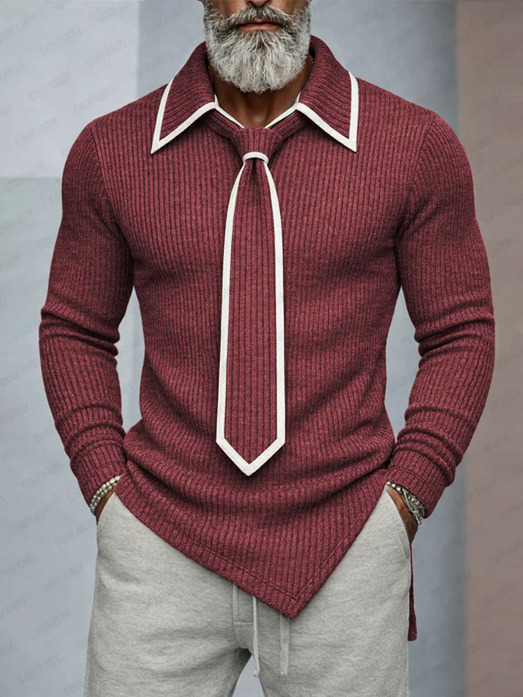 Mordern Contrast Detachable Tie Design Knit Top - Image 3
