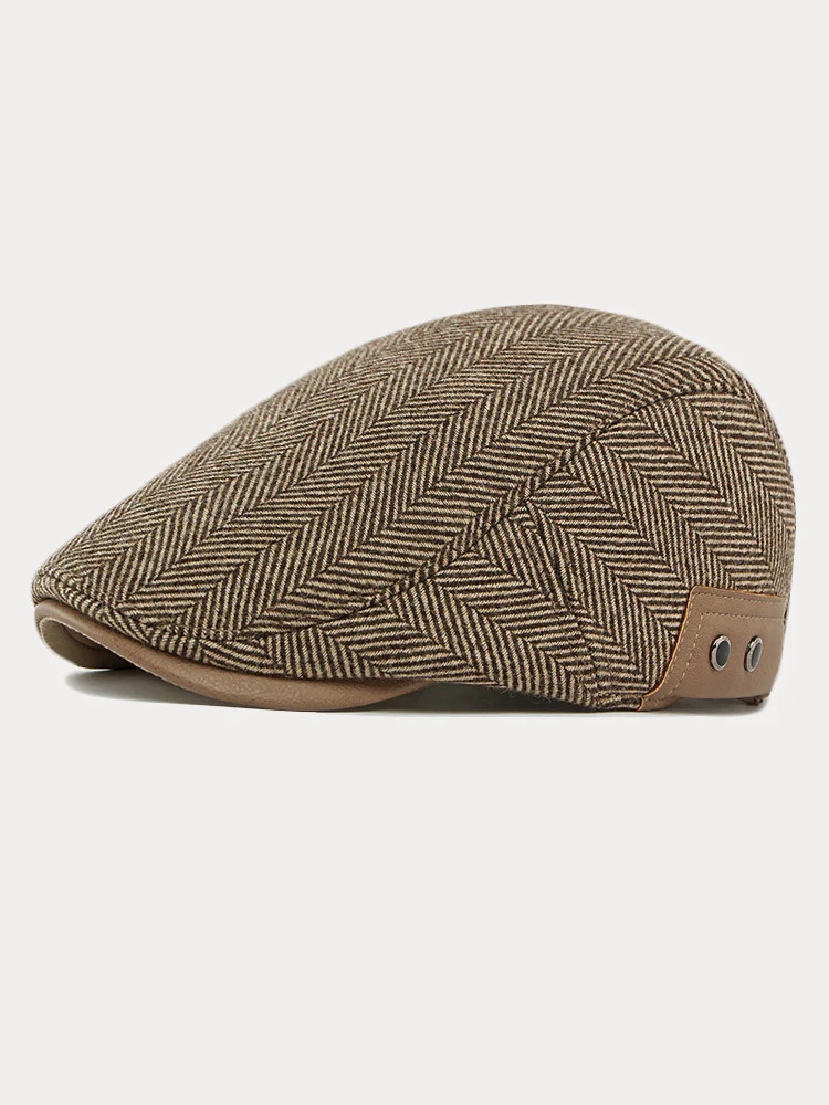 Outdoor Herringbone Ear Protection Warm Flat Cap - Image 3