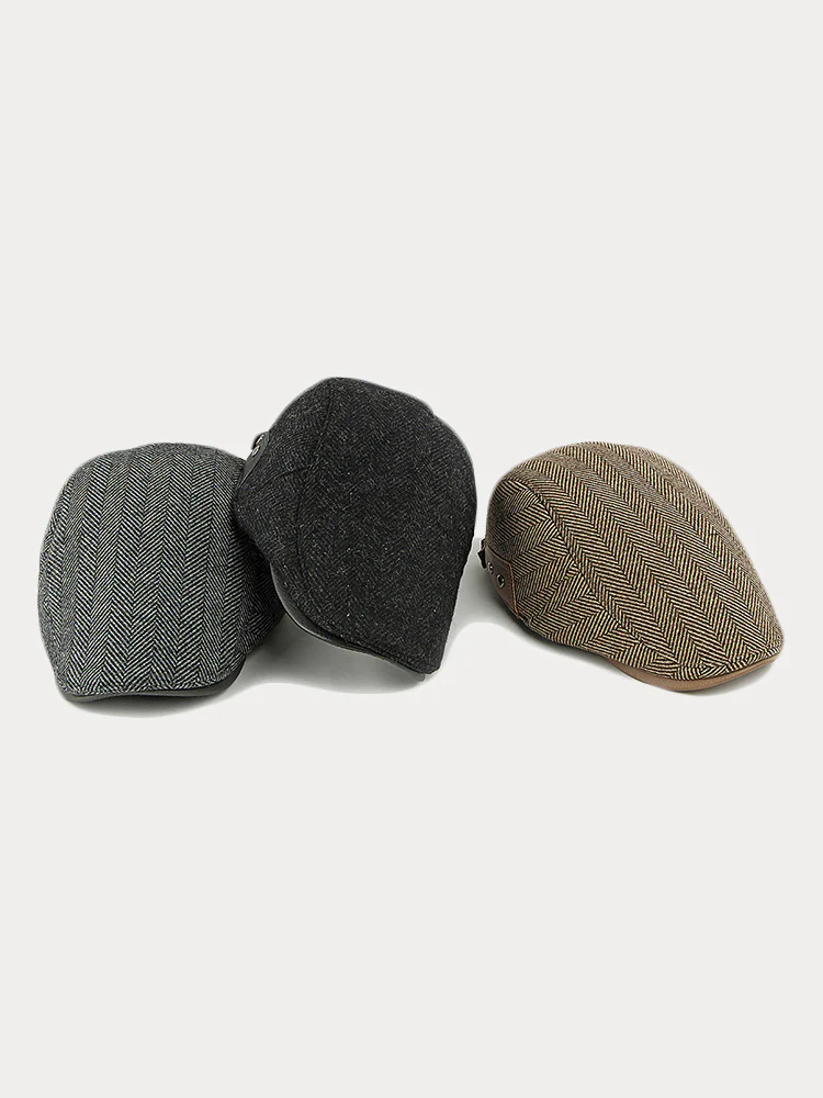 Outdoor Herringbone Ear Protection Warm Flat Cap - Image 5