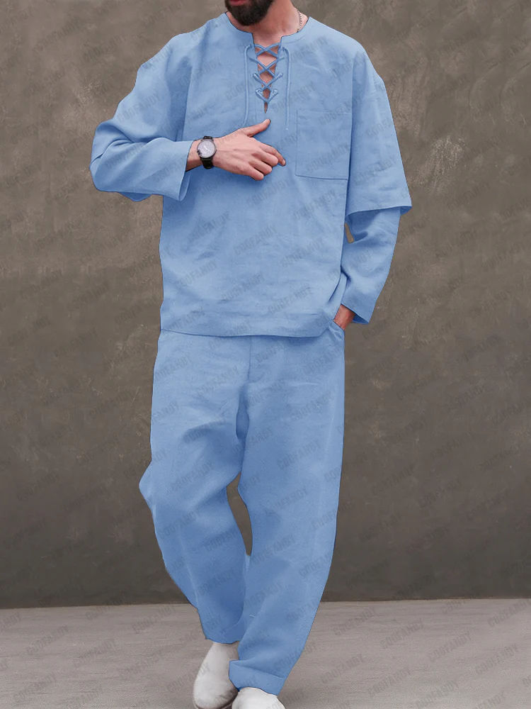 Premium Cotton Lace-up Shirt Set - Image 2