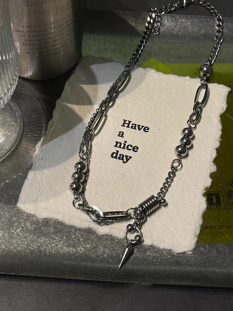 Punk Stainless Steel Rivet Pendant Necklace - Image 4
