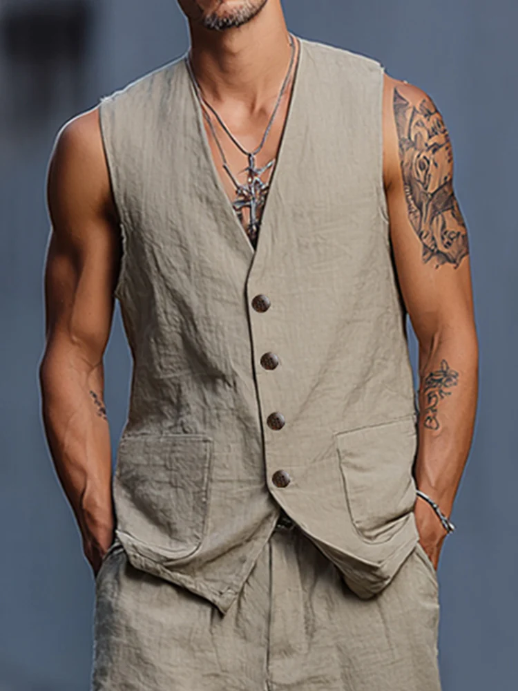 Relaxed Fit Cotton Vest Pants Set - Image 3