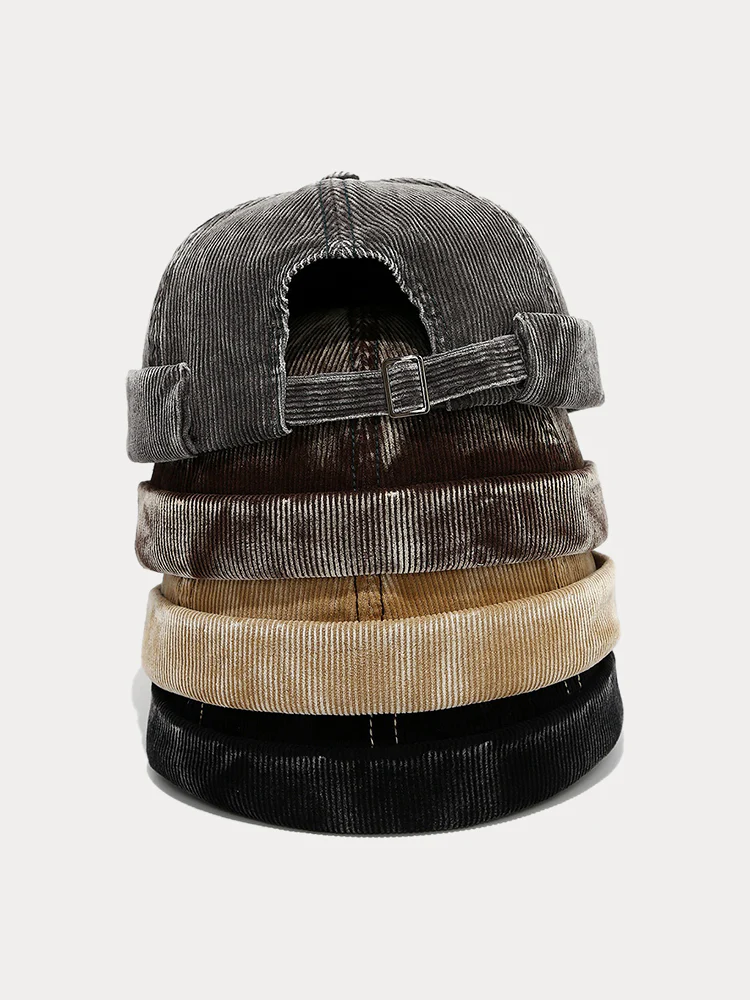 Retro Distressed Corduroy Brimless Hat - Image 8