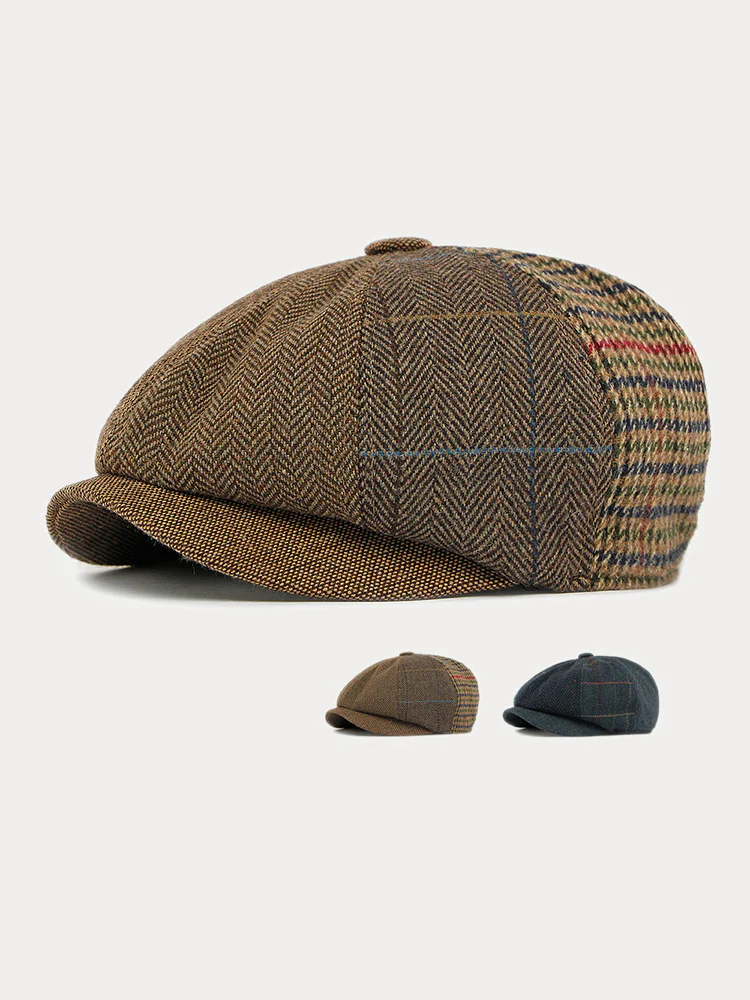 Retro Herringbone Patchwork Newsboy Cap - Image 10