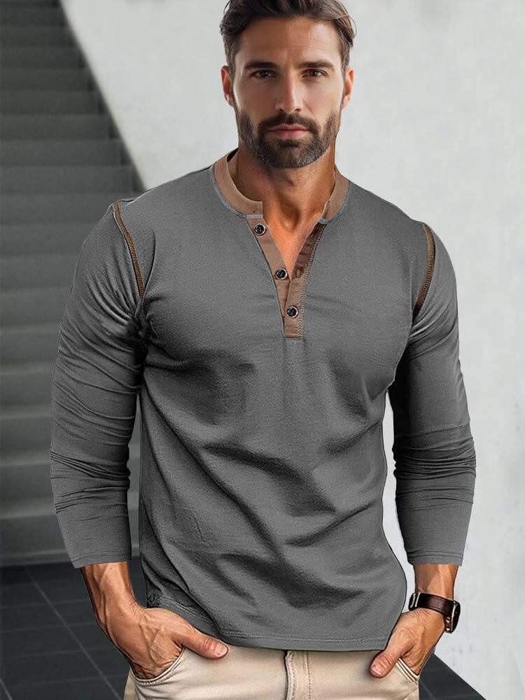Retro Style Versatile Henley Shirt - Image 5