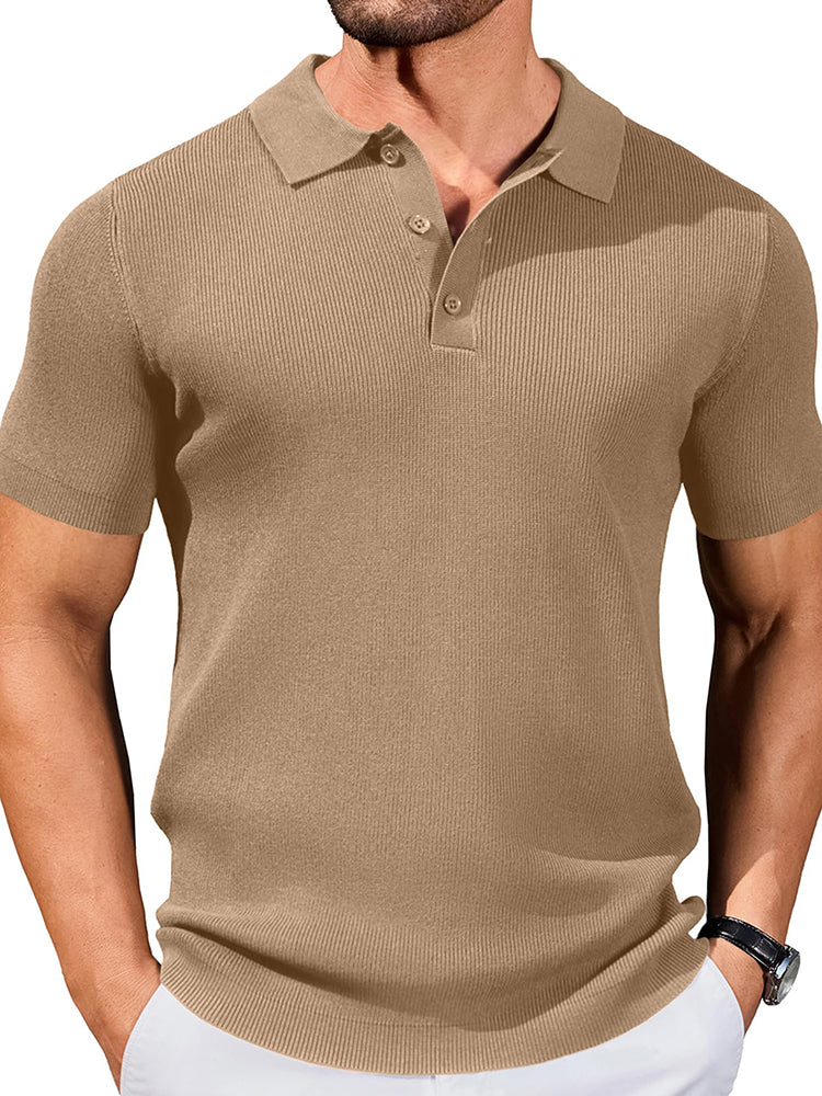 Ribbed Knit Textured Polo Shirt (US Only) - Image 14