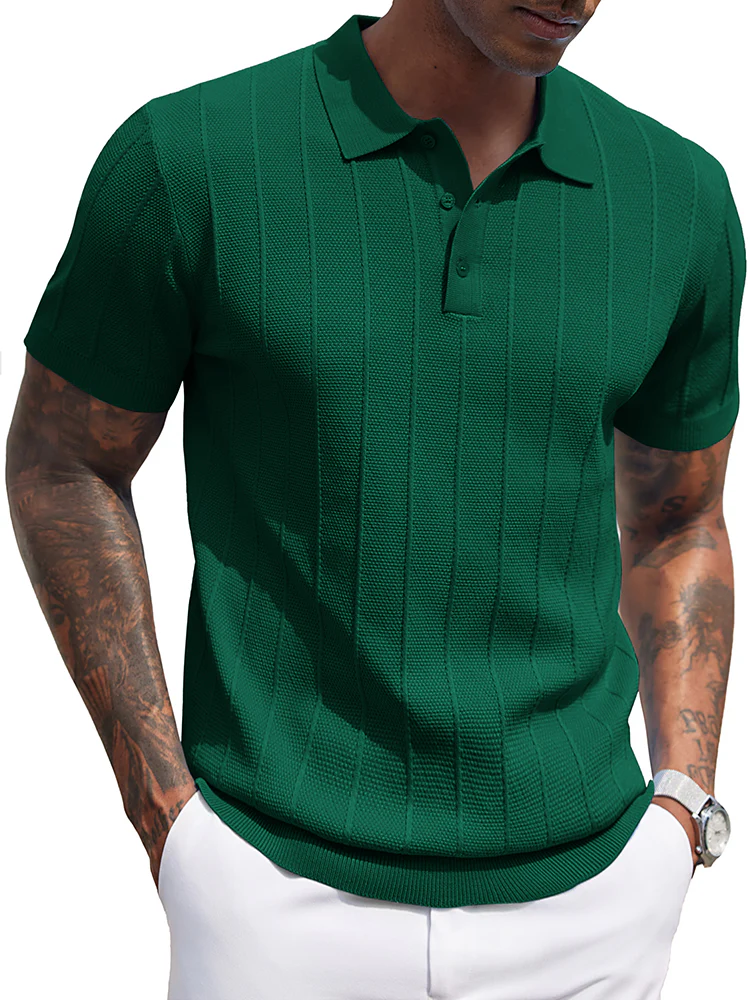 Ribbed Textured Knit Polo Shirt (US Only) - Image 14