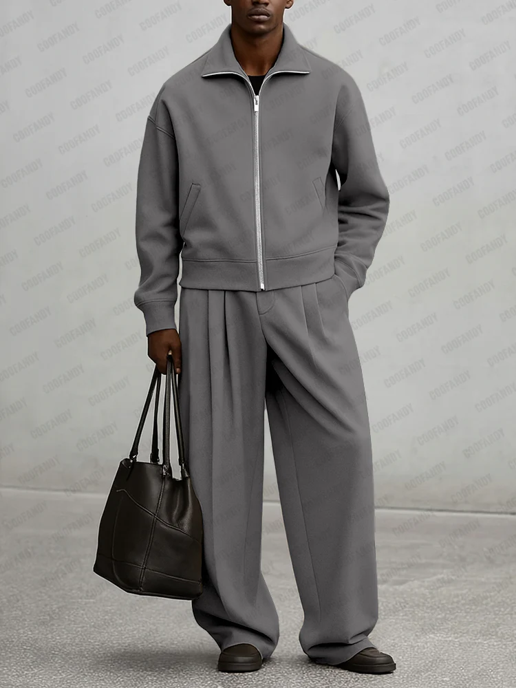 Simple Relaxed Fit Jacket Pants Set - Image 2