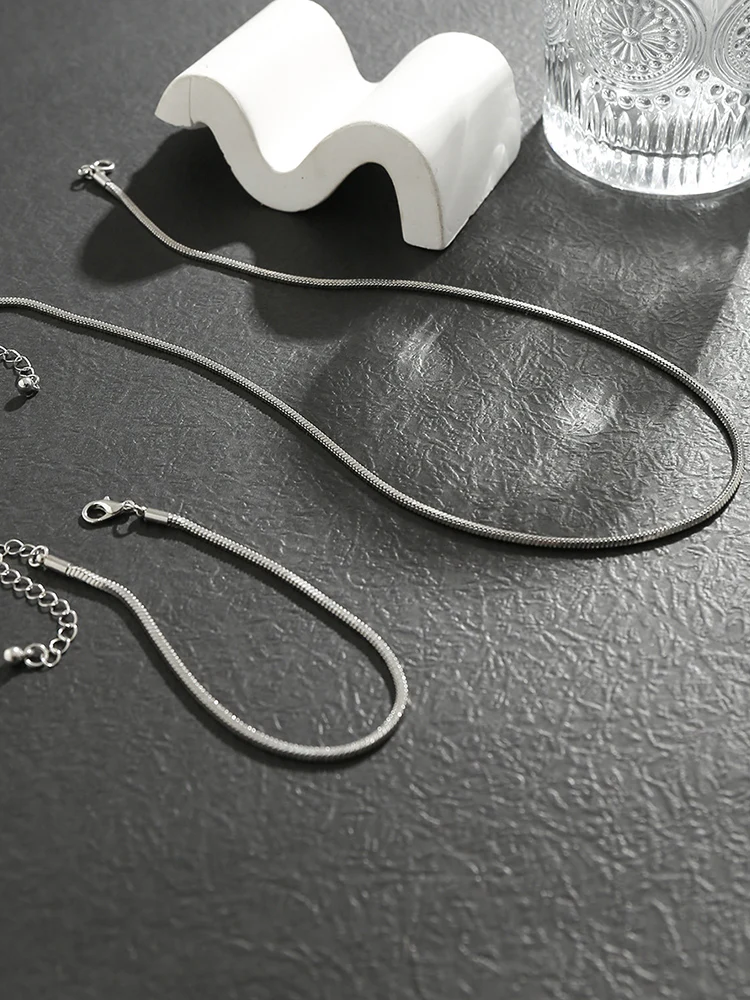 Simple Snake Chain Necklace and Bracelet Set - Image 3