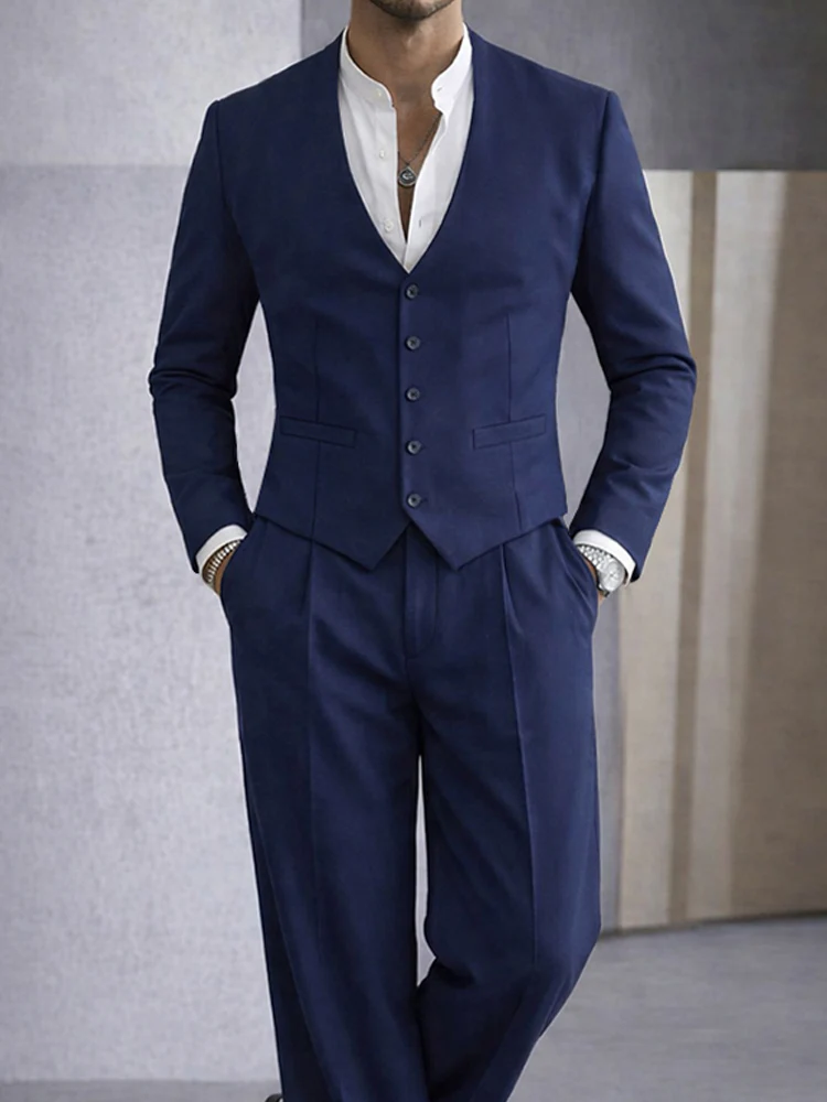 Smart Casual Collarless Blazer and Pants Set - Image 3