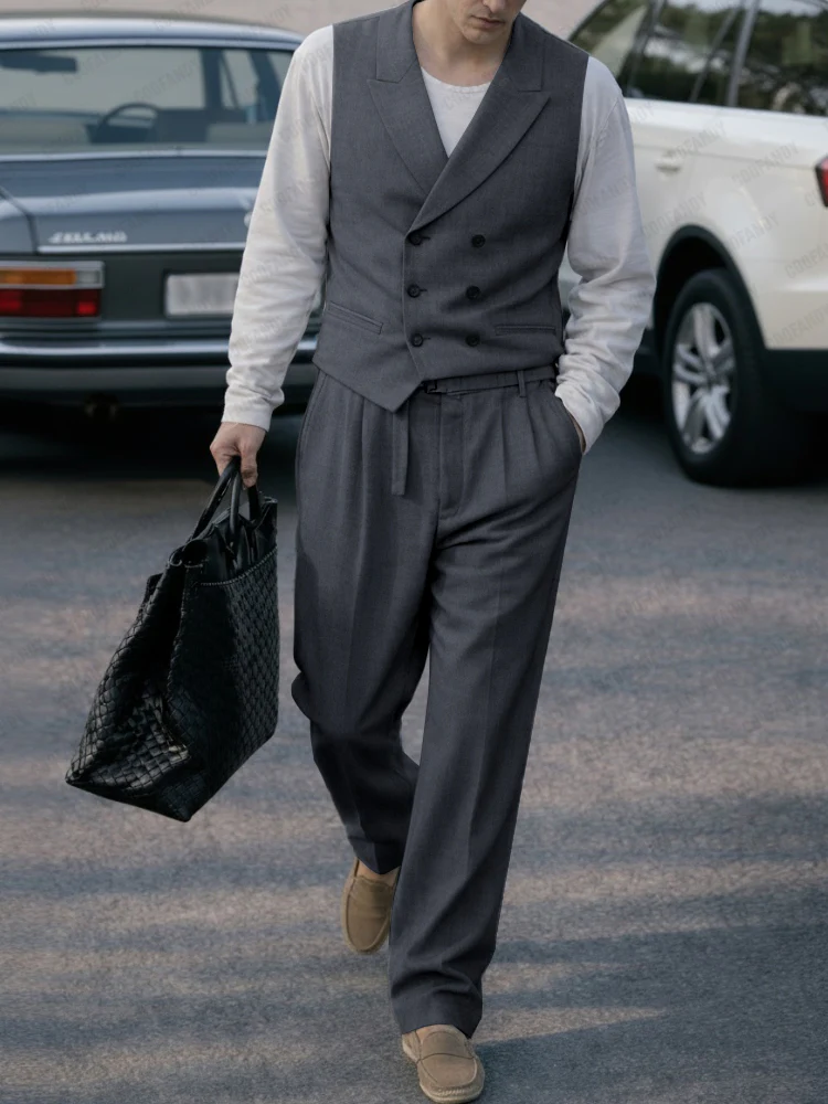 Smart Casual Double-Breasted Vest Pants Set - Image 2