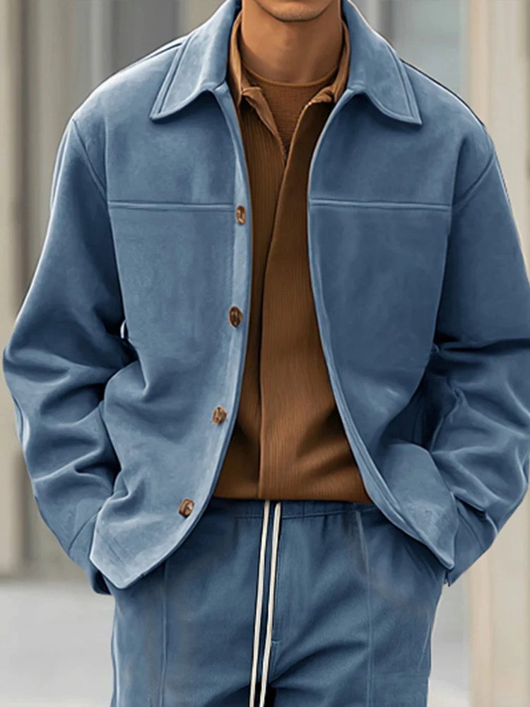 Smart Casual Suede Jacket Pants Set - Image 3