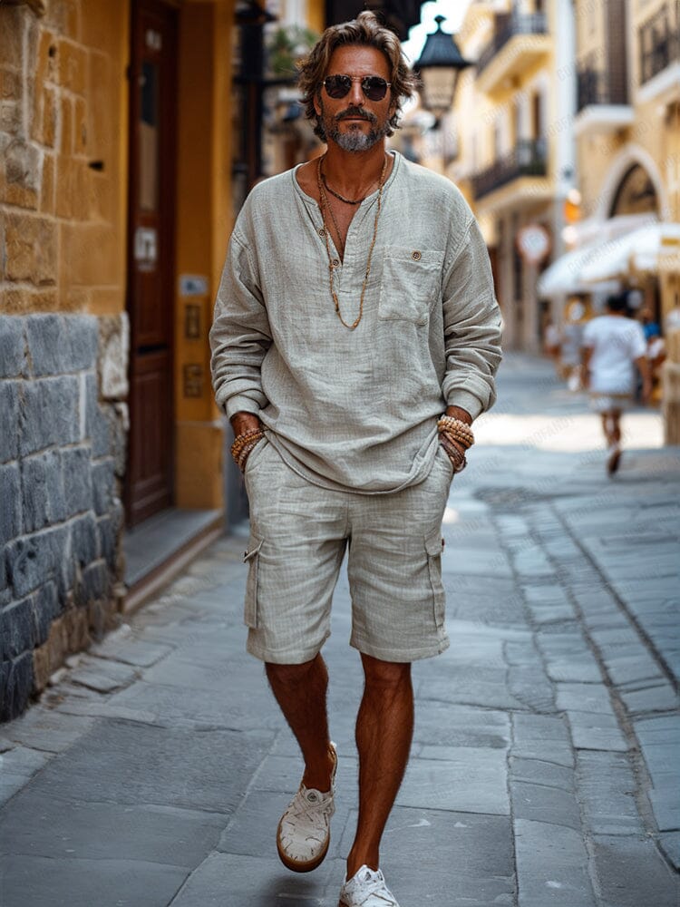 Soft Cotton Henley Shirt Shorts Set - Image 9
