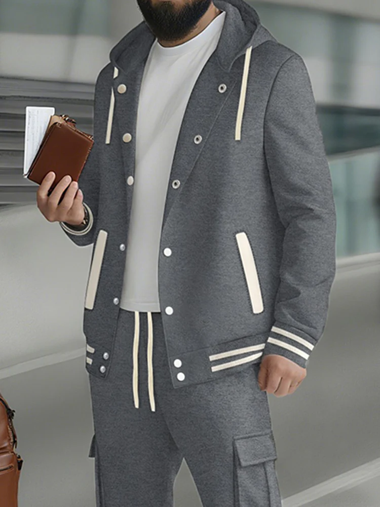 Sporty Hooded Jacket Pants Set - Image 4