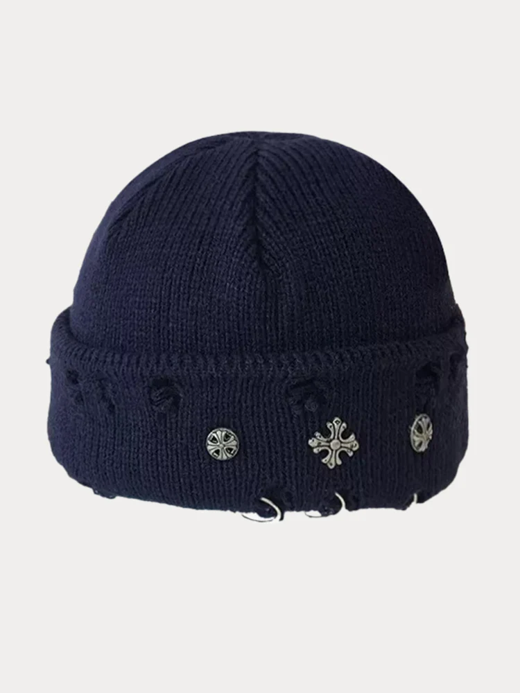 Street Retro Cross Ring Knit Beanie - Image 6