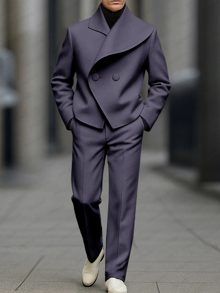 Stylish Asymmetry Design Blazer Pants Set - Image 5