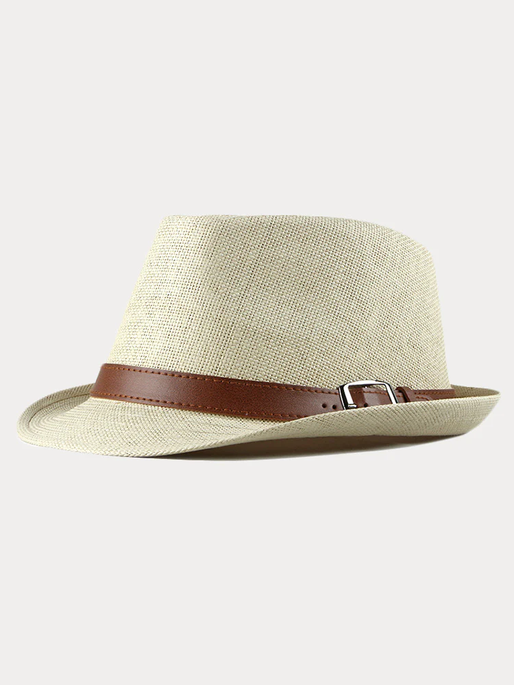 Stylish Buckled Leather Strap Fedora Hat - Image 2