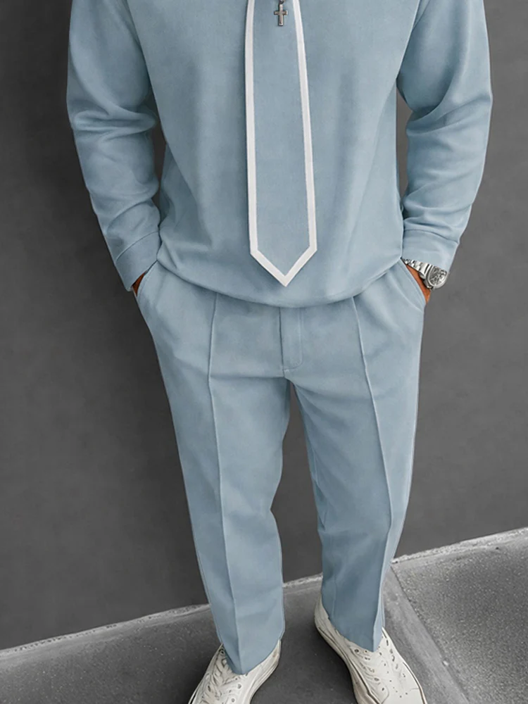 Stylish Contrast Color Detachable Tie Top Pants Set - Image 5
