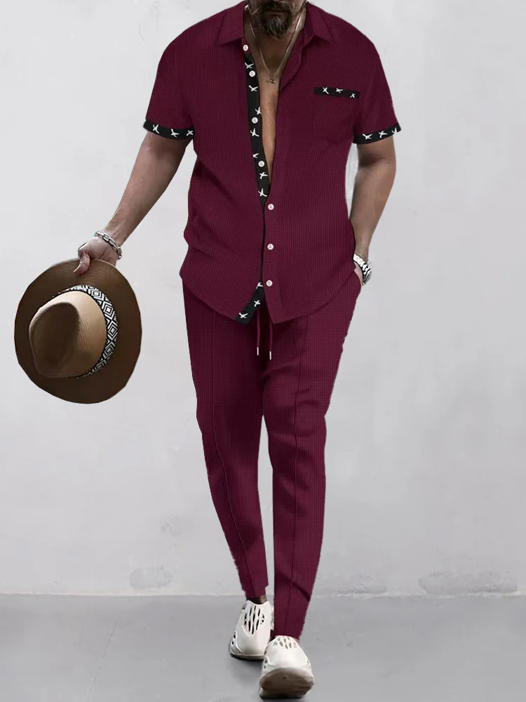 Stylish Contrast Waffle Shirt Set - Image 6