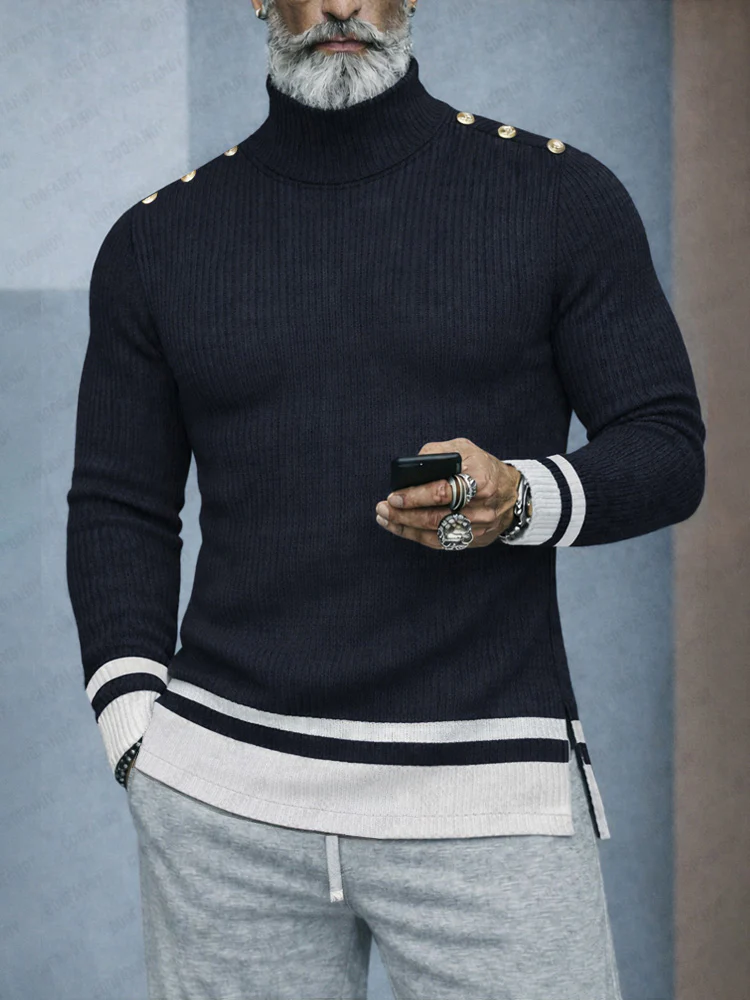 Stylish Designer Contrast Turtleneck Knit Top - Image 2