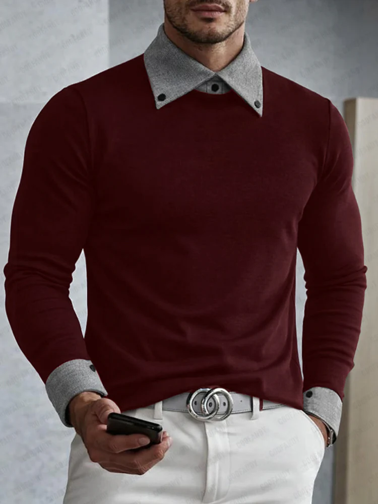 Stylish Fake Two-Piece Contrast Color Top - Image 2
