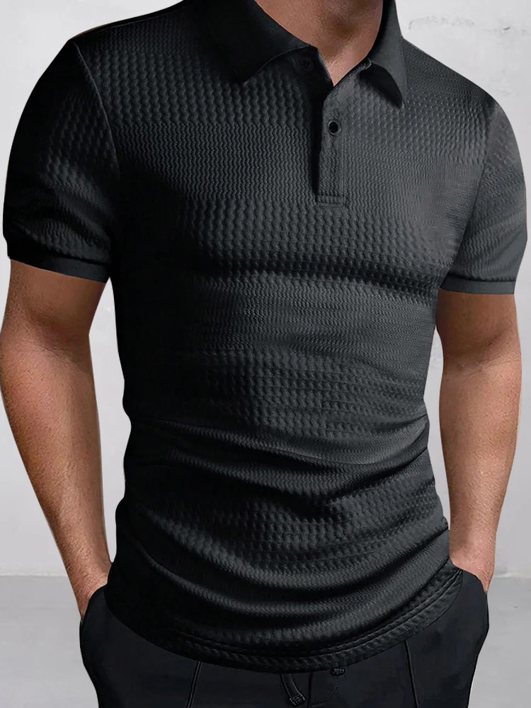 Stylish Jacquard Textured Polo Shirt - Image 3