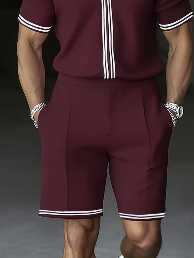 Stylish Leisure Stripe Shirt Shorts Set - Image 4