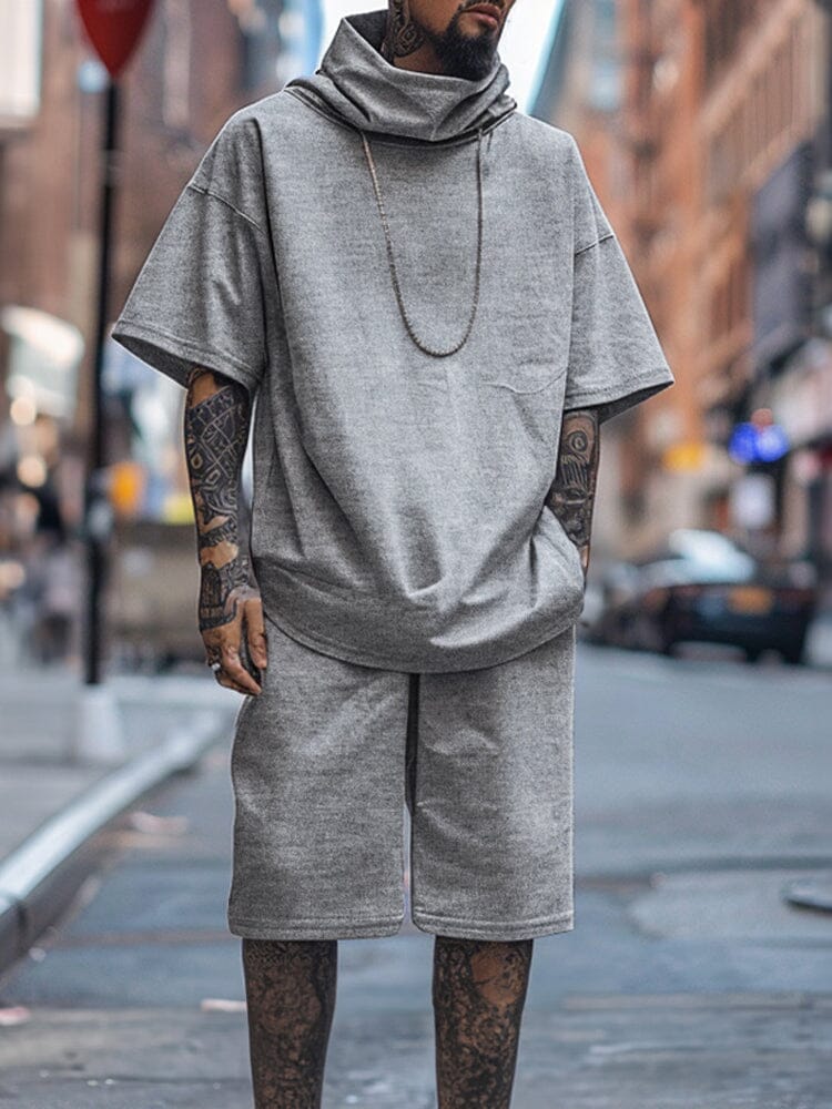 Stylish Loose Turtleneck T-shirt Shorts Set - Image 3