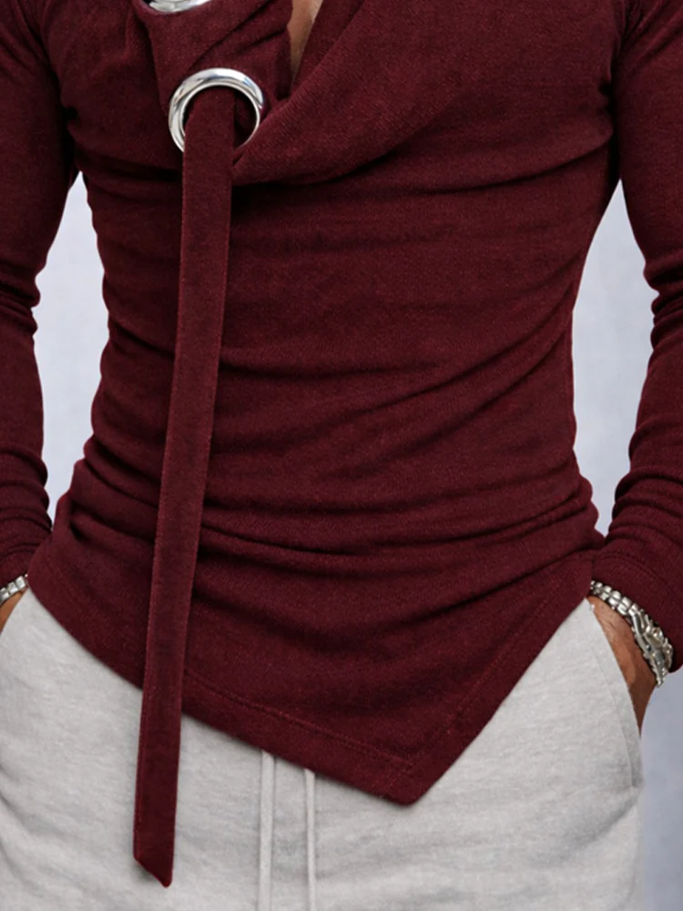 Stylish Slim Fit Eyelet Cowl Neck T-Shirt - Image 4