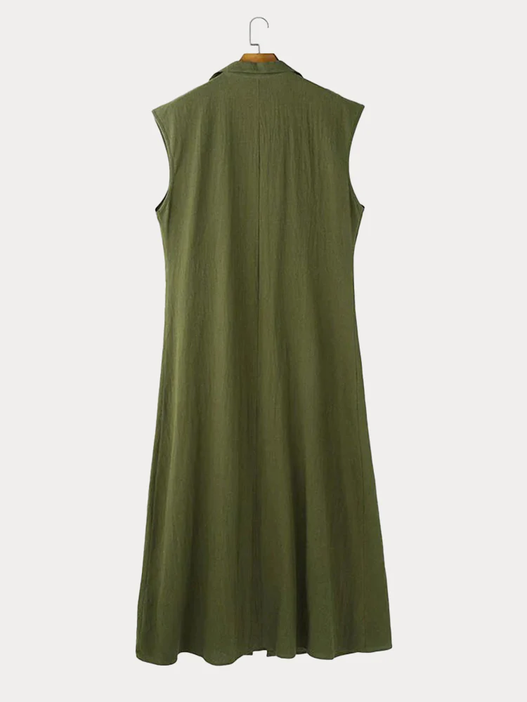 Stylish Stand Collar Cotton Long Cardigan - Image 5