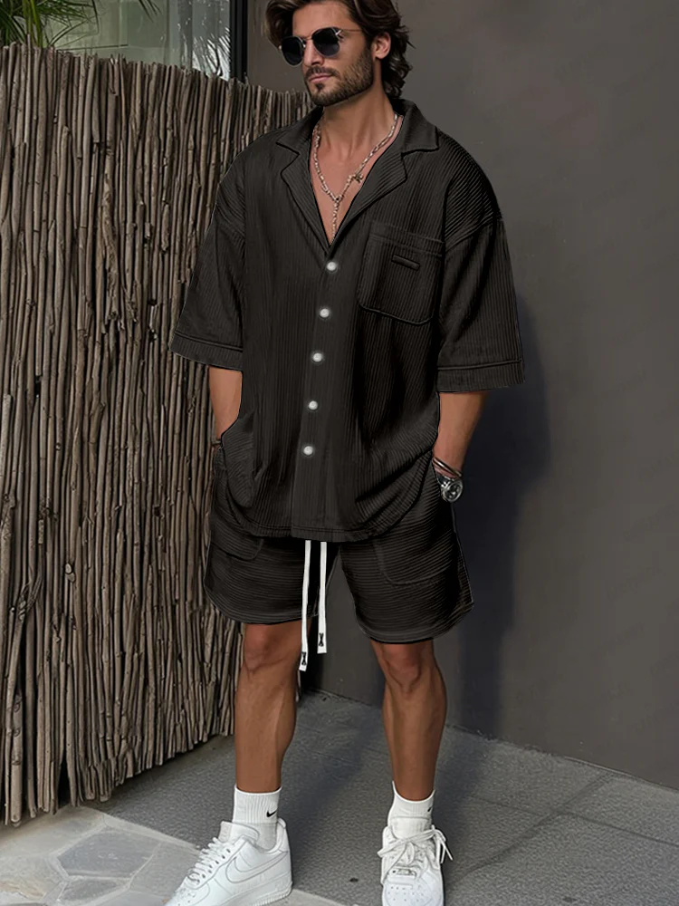 Stylish Striped Textured Casual Set - Image 2