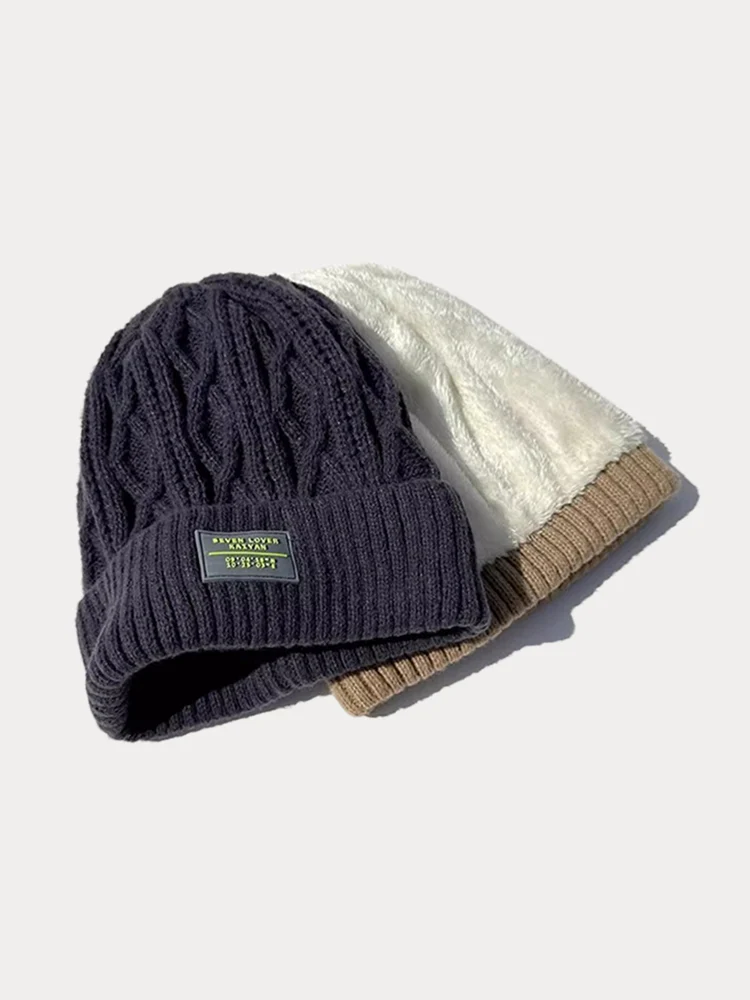 Stylish Warm Label Fleece Knit Beanie - Image 7