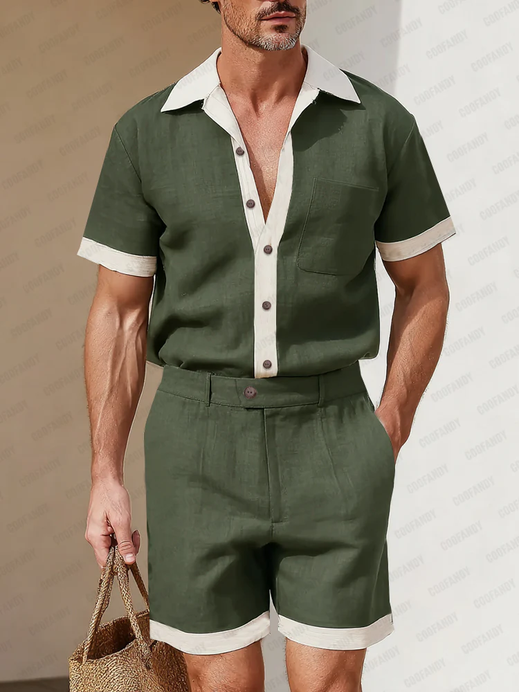Summer Linen Blend Contrast Casual Set - Image 2