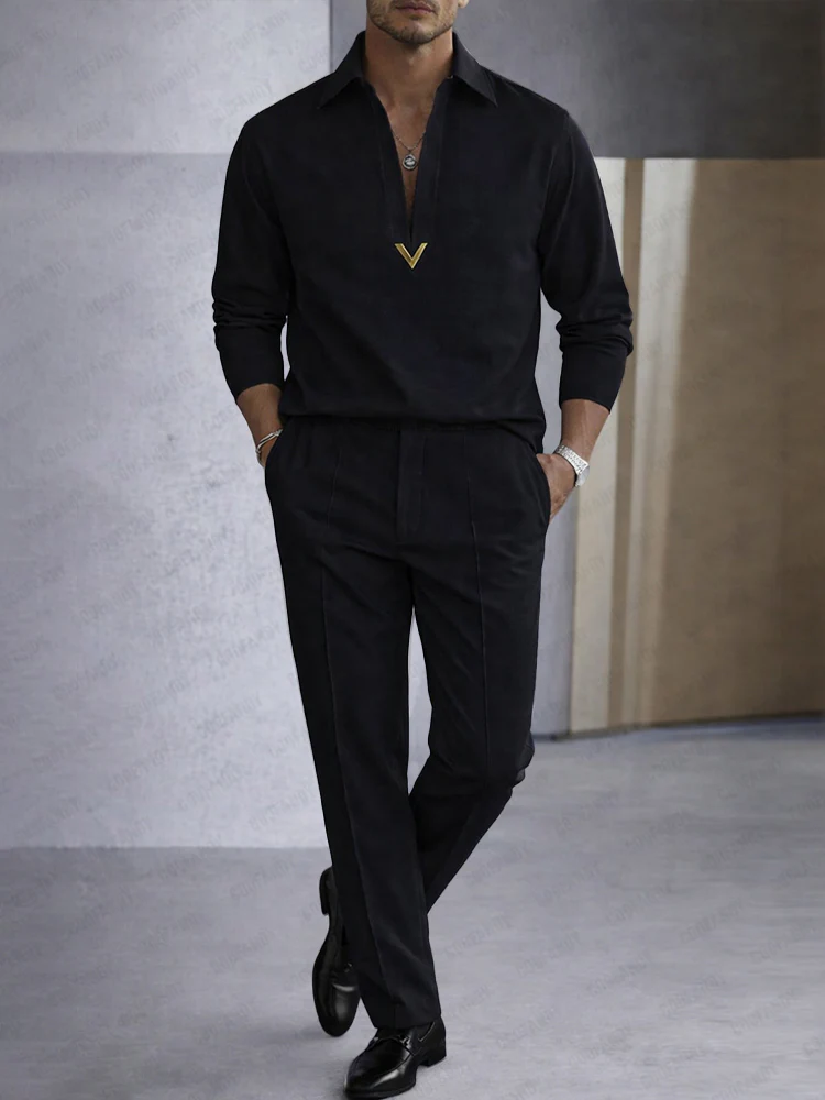Timeless Old Money V-Neck Shirt Pants Set - Image 2