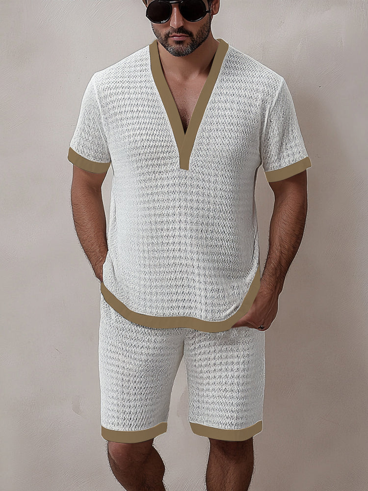 Trendy Contrast Trim Knit Casual Set - Image 2