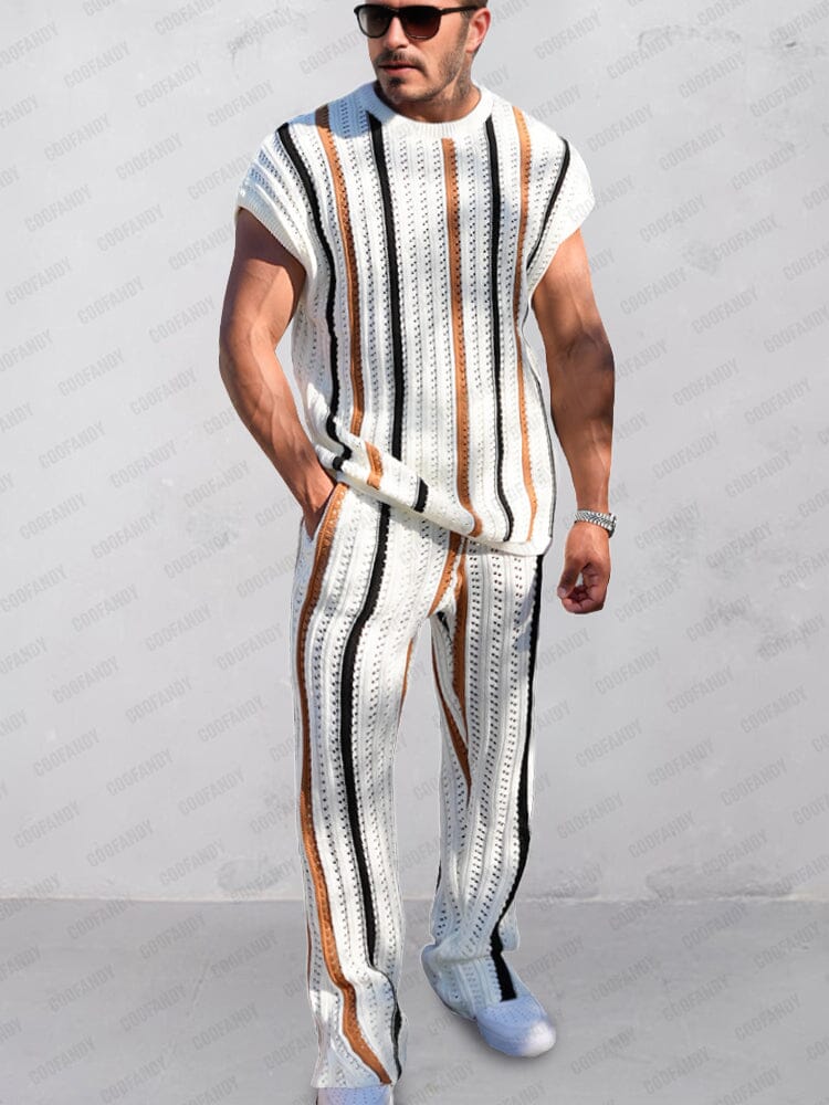 Trendy Stripes Openwork Knit Set - Image 2