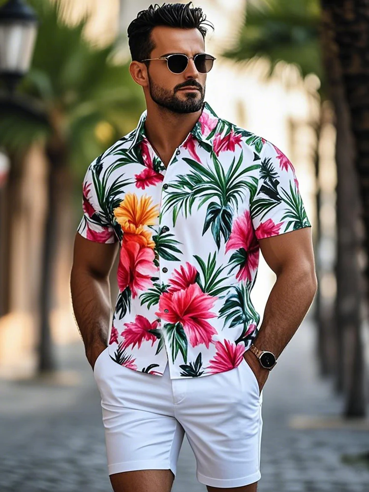 Tropical Plant Print Resort Wear Shirt - Image 2