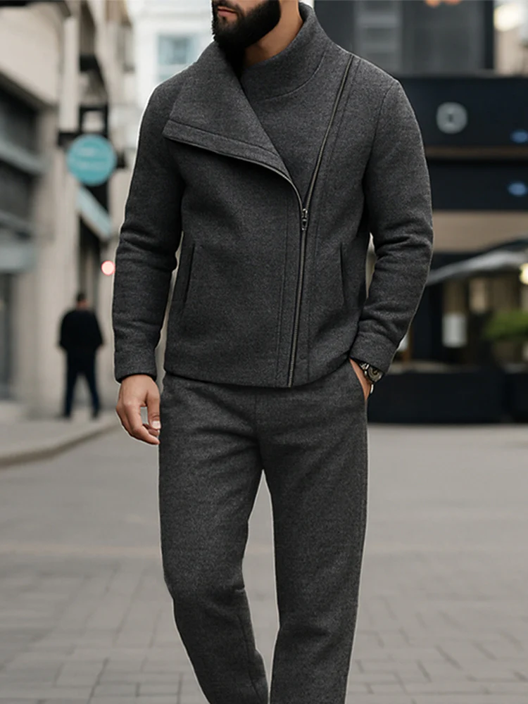 Unique Diagonal Zipper Jacket Pants Set - Image 3